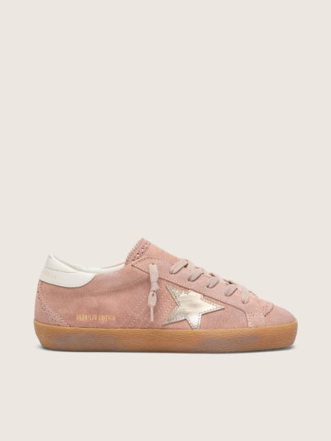 Golden Goose Women’s Super-Star LTD in pink suede with platinum metallic leather star