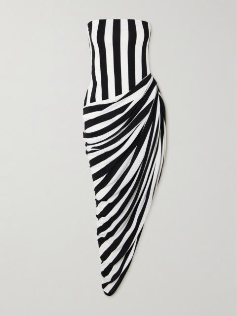 Balmain Strapless 비대칭 draped 스트립 jersey 가운