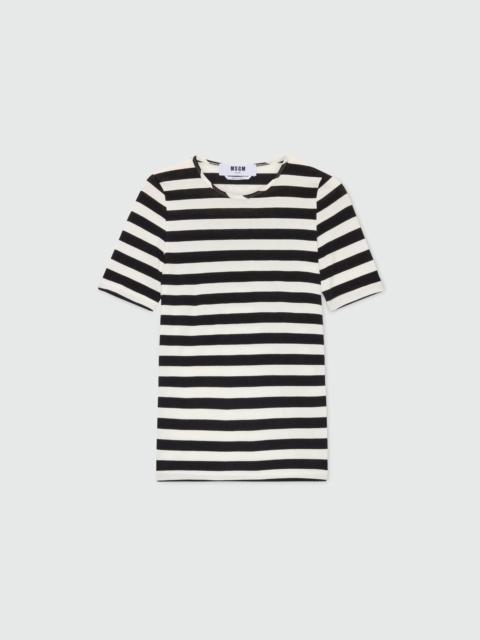 MSGM White and black striped cotton jersey T-shirt.