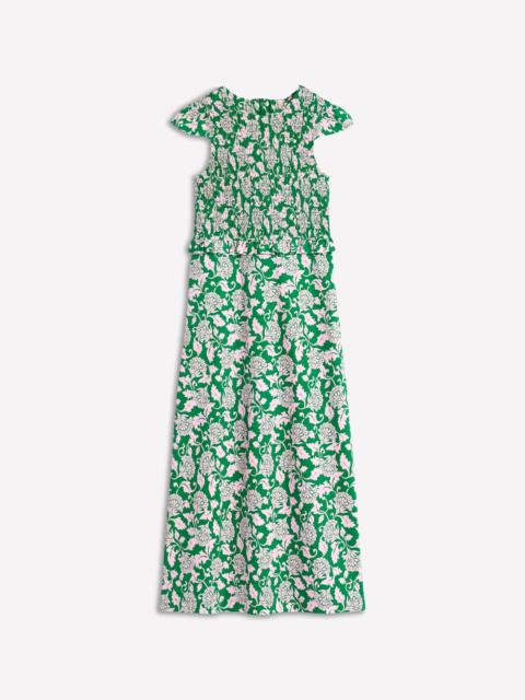 BODEN Carolina Smocked Midi Dress-Rich Emerald, Ornate Vine