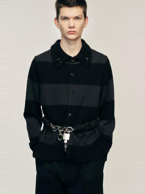 Simone Rocha Embellished Fuzzy Collar Rugby Cardigan