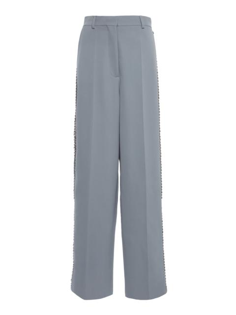 Stella McCartney Chain-Embellished Stretch-Wool Wide-Leg Pants light blue