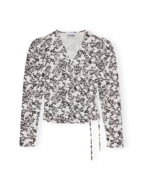 GANNI FLORAL TWILL WRAP BLOUSE