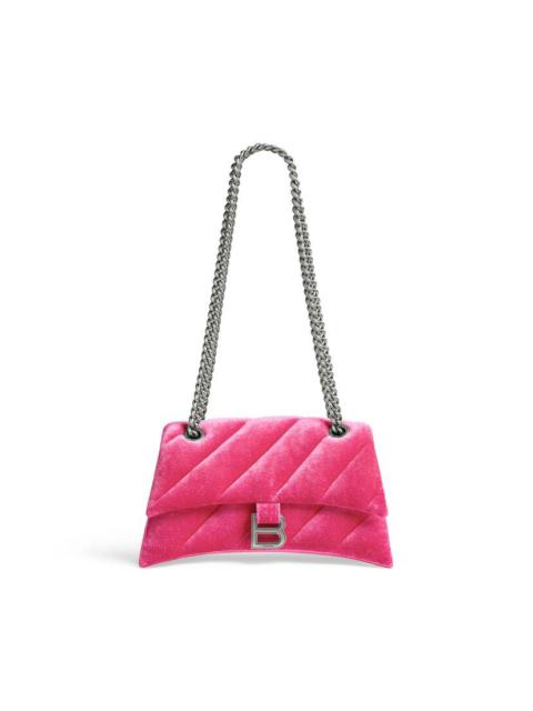 Women's Crush Small Chain Bag Quilted Velvet Jersey in Bright Pink