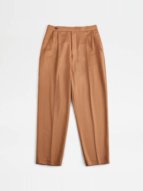 Tod's PANTS IN SILK BLEND WOOL - BROWN