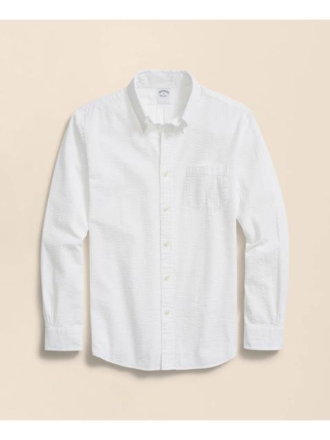 Brooks Brothers Washed Cotton Seersucker Button-Down Collar Sport Shirt