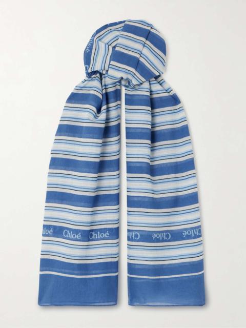 Striped cotton and silk-blend voile scarf