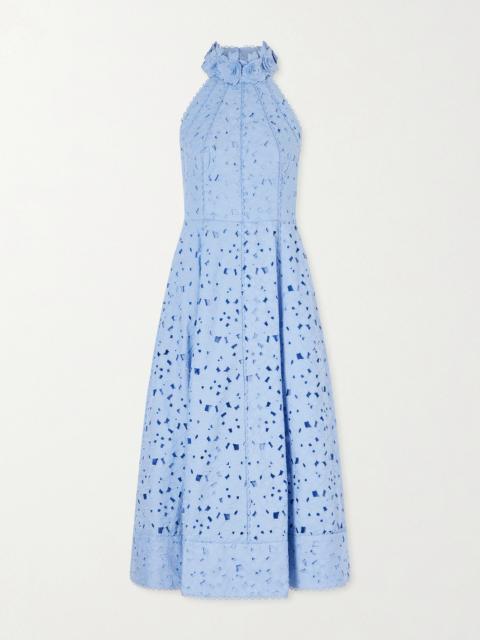 REBECCA VALLANCE Nuvola Appliquéd Broderie Anglaise Cotton Halterneck Midi Dress