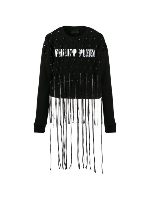 PHILIPP PLEIN crystal-net fringe crop top