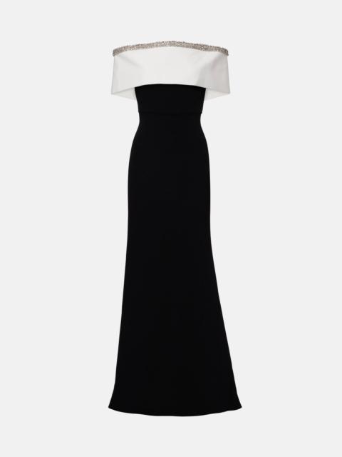 ROLAND MOURET Embellished off-shoulder crêpe satin gown