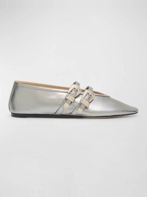 Claudia Metallic Western Buckles Ballerina Flats