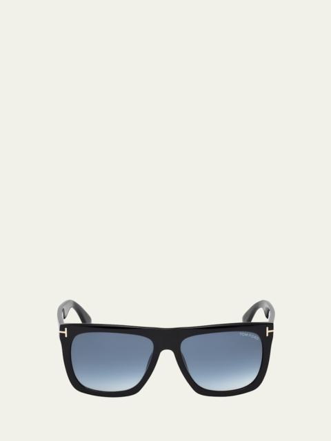 TOM FORD Morgan Thick Square Acetate Sunglasses, Black/Blue