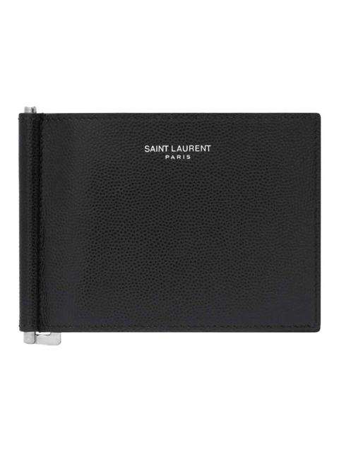SAINT LAURENT Saint Laurent Paris Bill Clip Wallet in Grain de Poudre Embossed Leather Black
