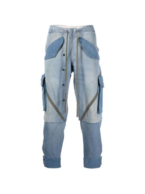 Greg Lauren panelled tapered jeans