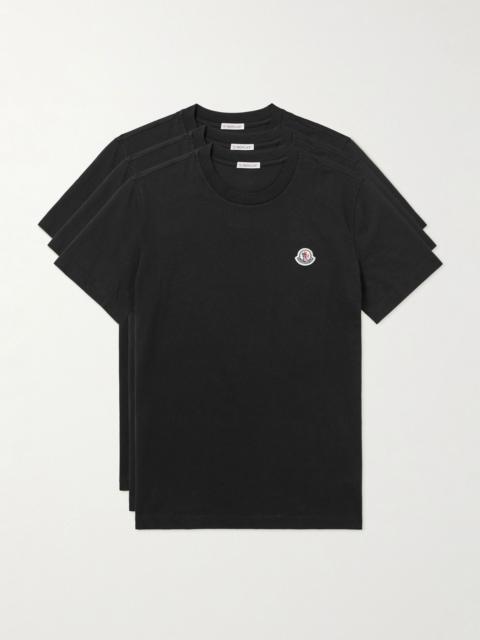 Moncler Three-Pack Logo-Appliquéd Organic Cotton-Jersey T-Shirts Black