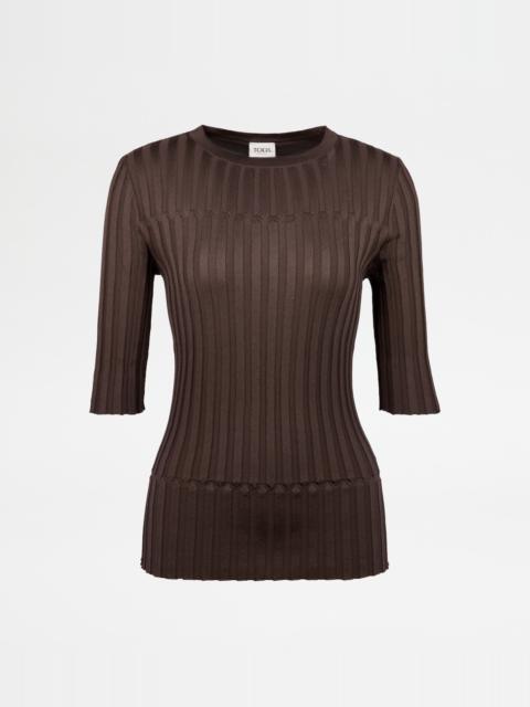Tod's HALF-LENGTH SLEEVE SWEATER IN SILK - BROWN