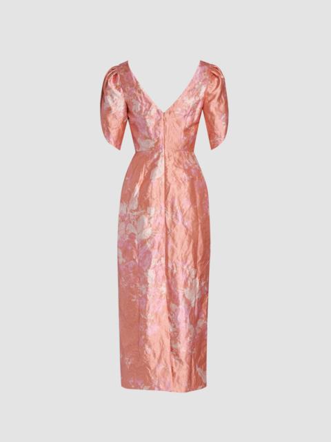 Erdem FLORAL PRINT TEXTURED SATIN MIDI PENCIL DRESS