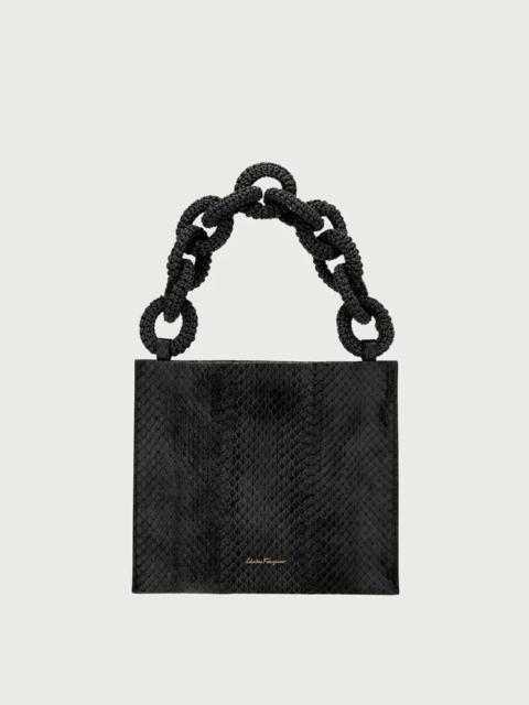 FERRAGAMO LEATHER CHAIN POUCH