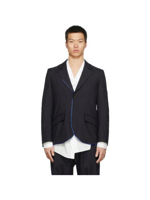 sulvam Black & Blue Round Hem Piping Blazer