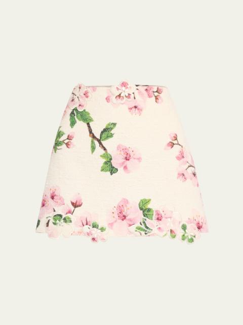 Oscar de la Renta Cherry Blossom Tweed Embroidered Mini Skirt