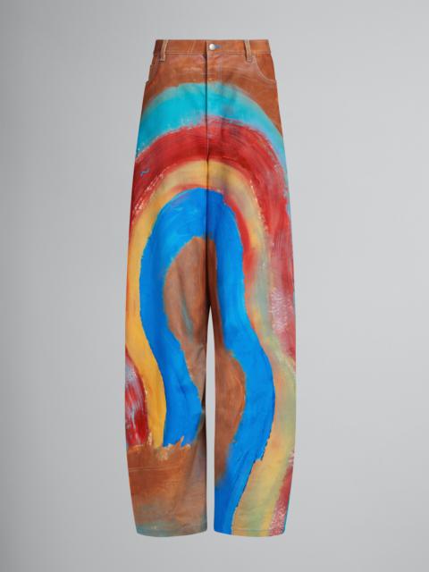 Marni WIDE 5 POCKET TROUSERS IN DENIM WITH RAINBOW PRINT