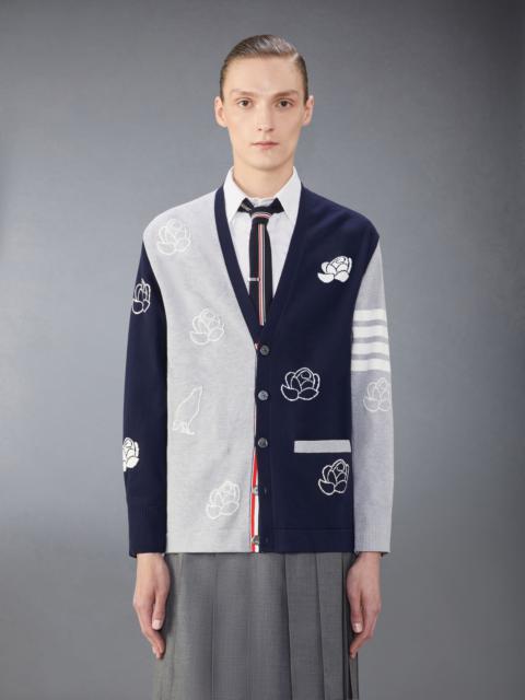 Thom Browne Funmix Cotton 4-Bar Rose and Raven Cardigan