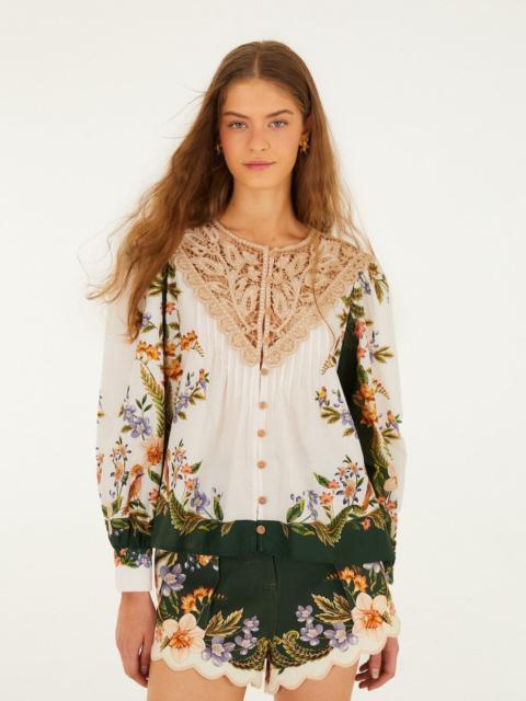 FARM RIO Sand Nature Lace Long Sleeve Blouse