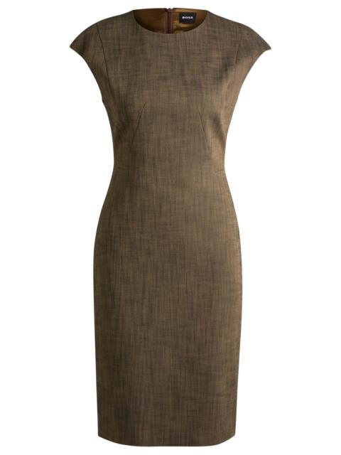 BOSS CAP-SLEEVE DRESS IN MELANGE STRETCH SHARKSKIN
