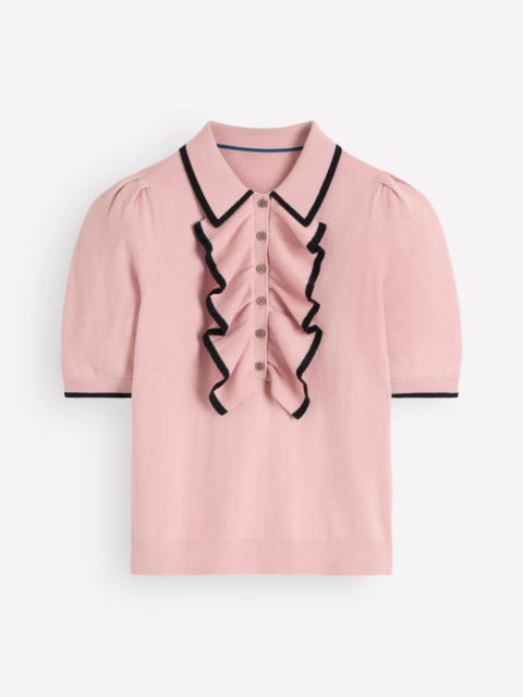 BODEN Ruffle Collar Knitted T-Shirt-Blush Ivory