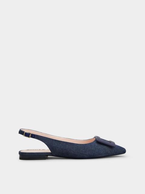 Roger Vivier Gommettine Lacquered Buckle Slingback Ballerinas in Denim