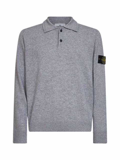 Stone Island Melange grey lightweight RWS Geelong wool polo shirt