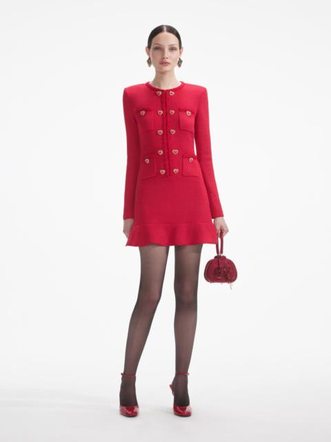 Red Knit Heart Buttoned Mini Dress