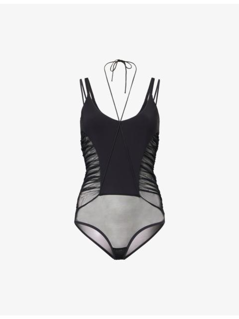 NENSI DOJAKA Sheer-Panel Sleeveless Stretch-Woven Bodysuit