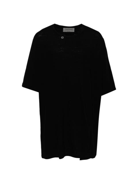 Yohji Yamamoto button-embellished flax-blend T-shirt