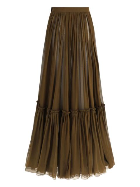 SAINT LAURENT tiered silk long skirt
