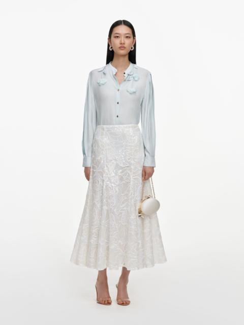 self-portrait White Sequin Lace Midi Skirt