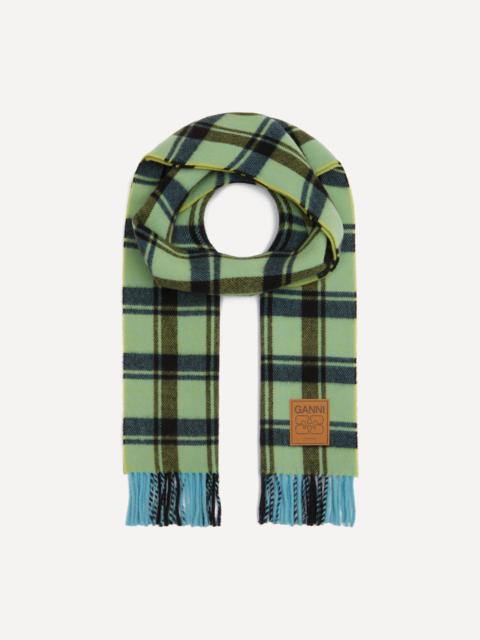 GANNI Double Face Wool Plaid Scarf