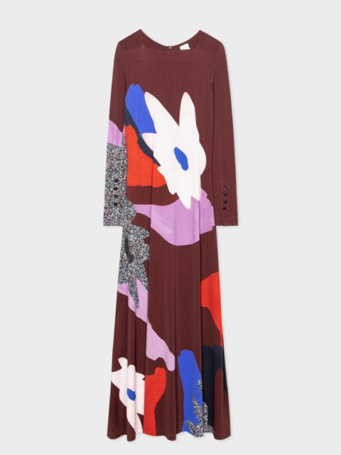 Paul Smith Maroon 'Botanical Collage' Maxi Dress