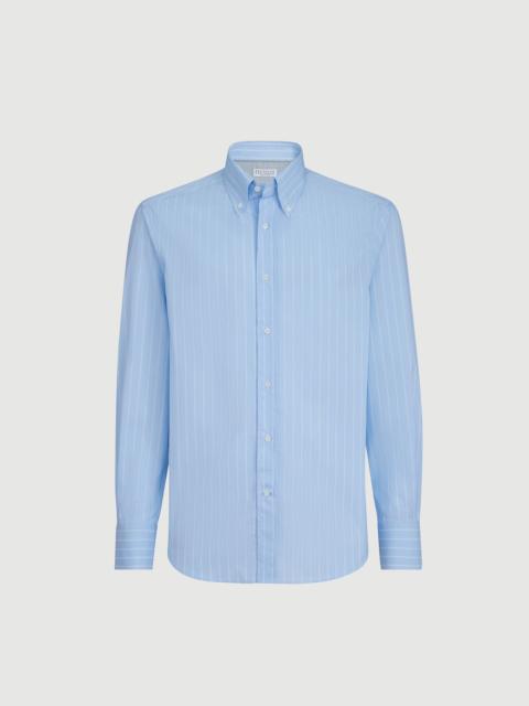 Brunello Cucinelli Striped poplin slim fit shirt with button-down collar