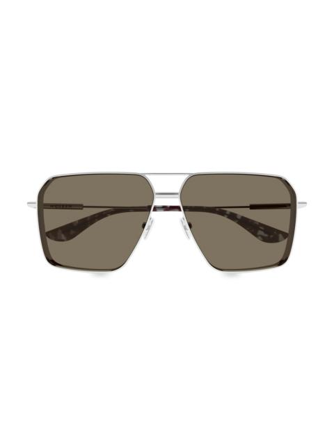 Alexander McQueen Men's Metal Cross-Bar 60MM Navigator Sunglasses - Silver