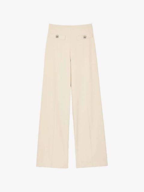 Sandro Button-Embellished Wide-Leg High-Rise Cotton Trousers