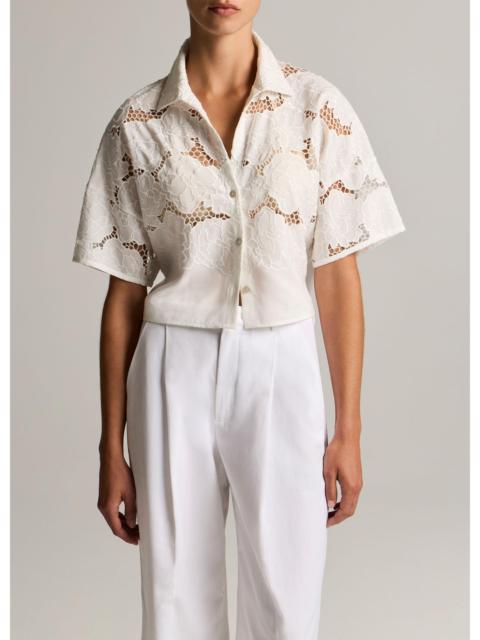 Vince Lace Cropped Short-Sleeve Shirt