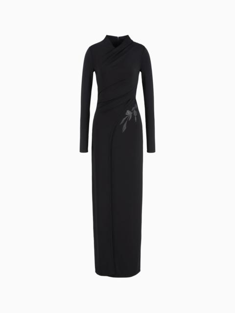 GIORGIO ARMANI ASV long dress in stretch viscose jersey with rhinestones