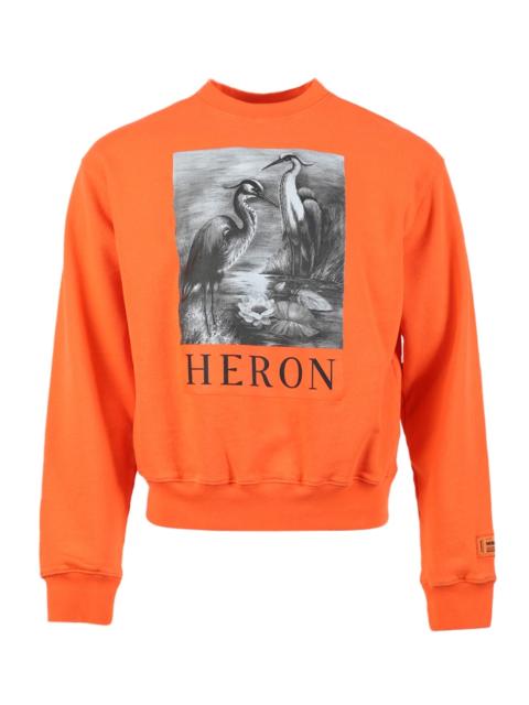 Heron Preston Elasticated Trim Heron Print Sweatshirt Orange And Black