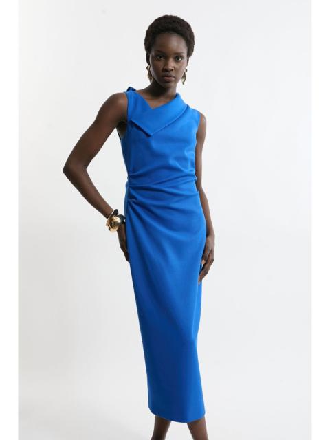 KAREN MILLEN Structured Crepe Full Skirted Tailored Asymmetrical Maxi Dress