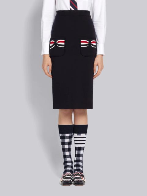 Thom Browne Navy Double Face Cotton Multi-Color Bow Pocket Pencil Skirt
