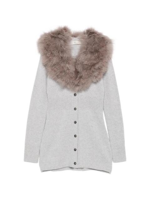 Blumarine Blumarine Faux-fur Collar Ribbed Cardigan