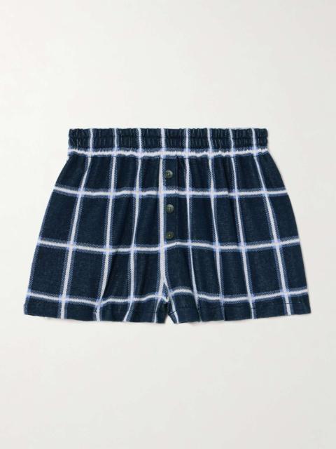 Picnic checked silk and linen-blend shorts Navy