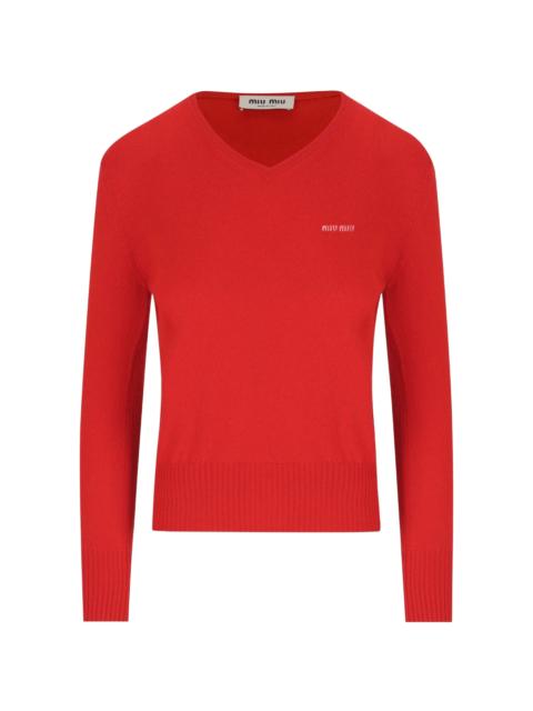 Miu Miu Miu Miu Embroidered-logo V-neck Sweater
