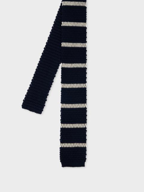 Paul Smith Navy and White Knitted Stripe Tie